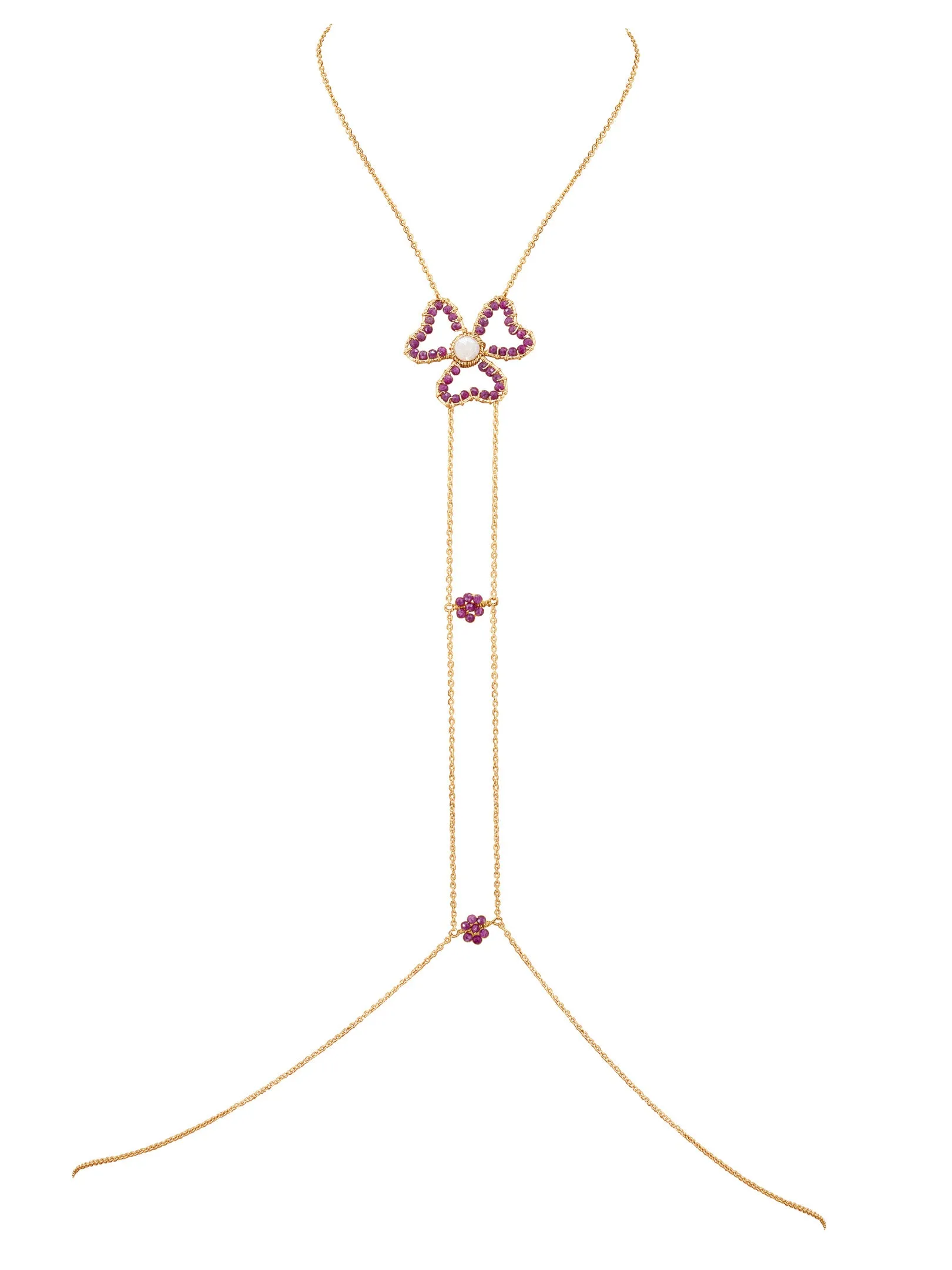 3 Petal Trinity Heart Flower Gemstone Body Chain