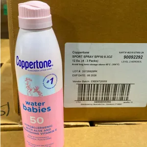 Coppertone Sunscreen Lotion Spray Water Babies 50 Hypoallergenic SPF 50 6OZ (75 Pcs Lot)