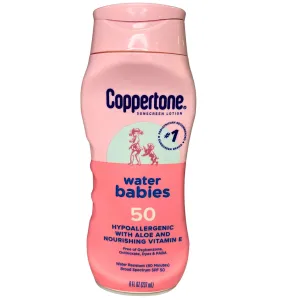 Coppertone Sunscreen Lotion Water Babies 50 hypoallergenic Spectrum SPF 50 8OZ (82 Pcs Lot)