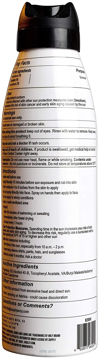 Hurley Water Resistant Broad Spectrum Sunscreen, Kid & Family Friendly, SPF 15, 5.5 Ounce Size