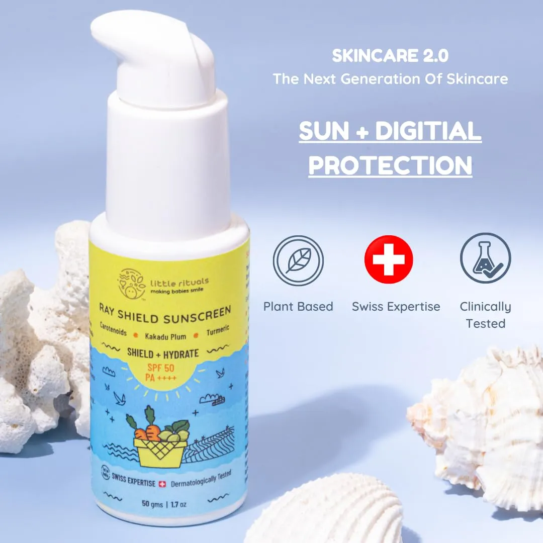 Little Rituals Natural Organic Baby SUNSCREEN Lotion Daily Use for Baby & Kids (0-15 years), SPF 50 PA     UVA/UVB/IR   DIGITAL Wi-Fi & Bluelight Protection| Hypoallergenic| SWISS Technology | 50 gm