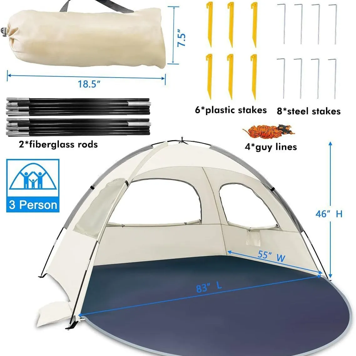 OUTDOOR CAMPING PARTY PORTABLE MULTI PERSON SUNSHADE BEACH LEISURE SUNSCREEN BREATHABLE BEACH TENT