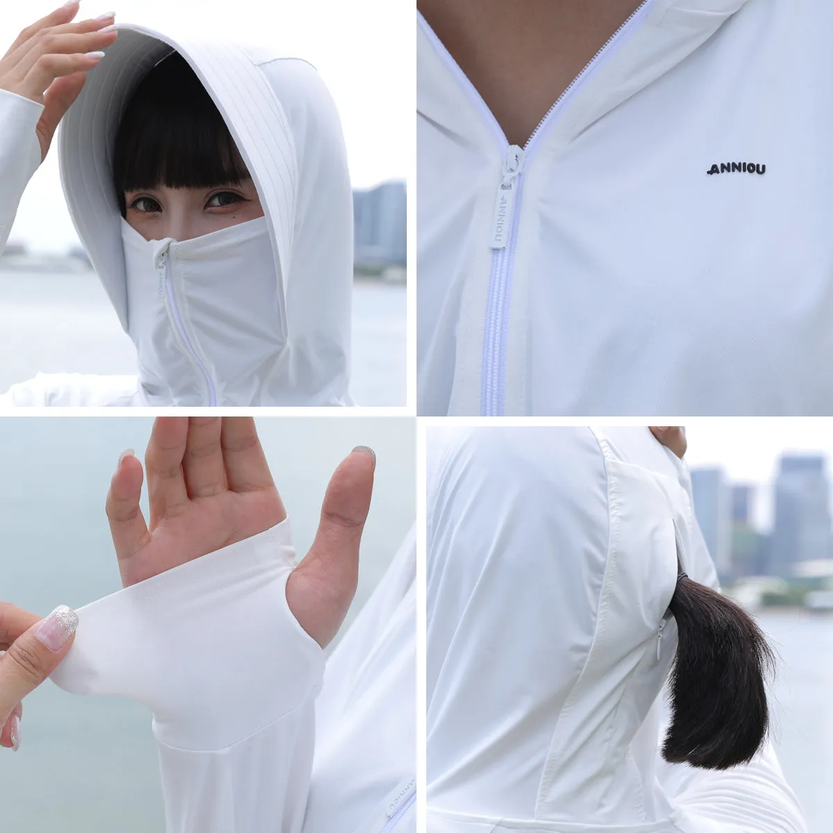 Sidiou Group Anniou YKK Zipper UPF50  Anti UV Jacket Sunscreen Summer Women's Hooded Breathable Quick Dry Bat Sleeve Cloak Sun Protection Clothing