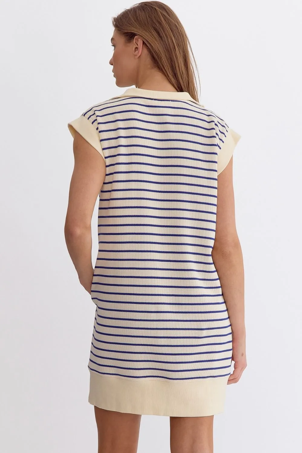 Stripe Print Ribbed Cap Sleeve Mini Dress