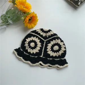 Summer Hollow Crochet Flower Fisherman Hat Women  Version Sunscreen Sun Visor Breathable Knitted Crochet Hat