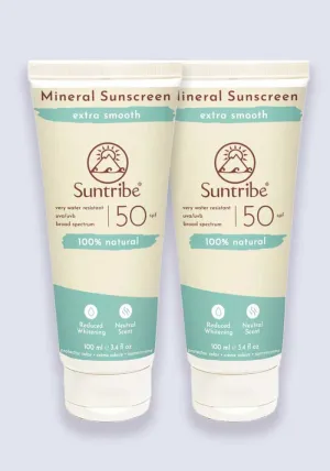 Suntribe Active Natural Mineral Sunscreen SPF 50 100ml - 2 Pack Saver