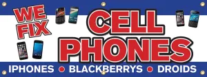 We Fix Cell Phones Vinyl Display Banner with Grommets, 1.5'hx4'w